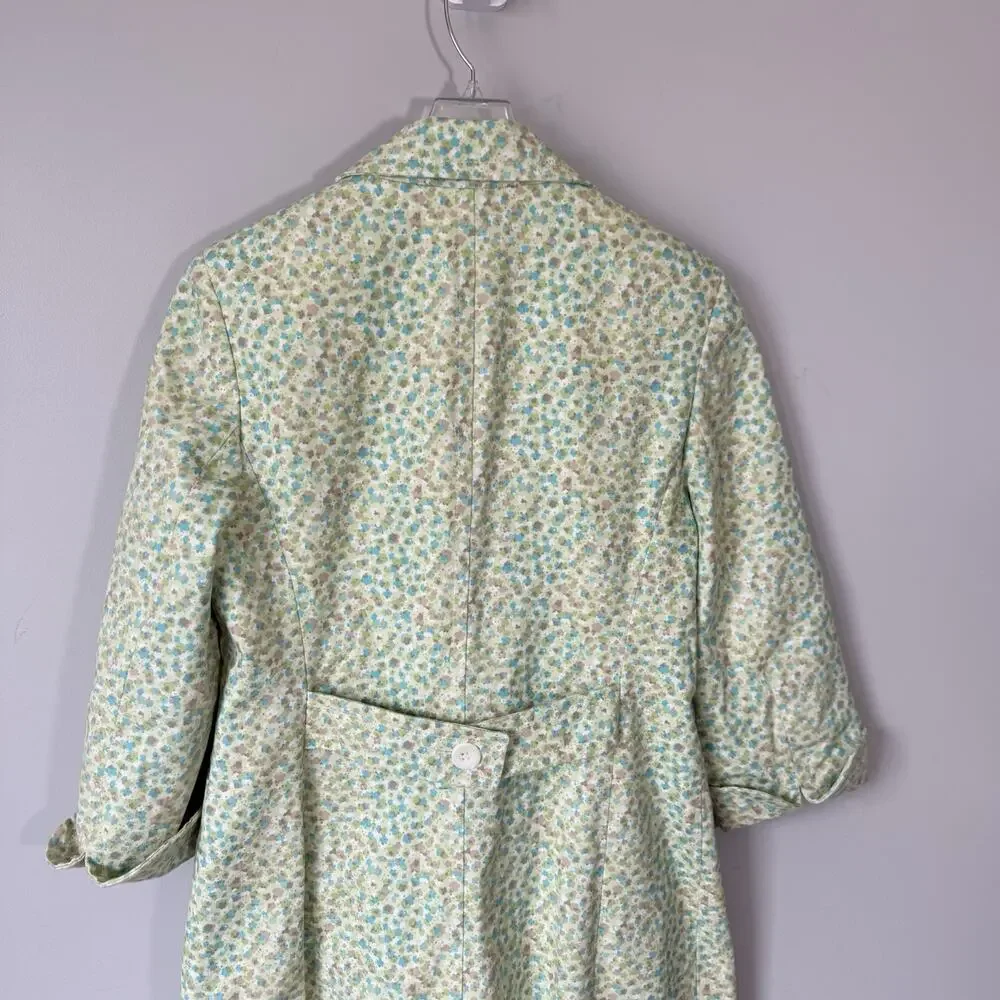 VTG Express Green Ditsy Floral Coat Long Jacket M Retro 90s Y2K Cottagecore - Picture 5 of 6